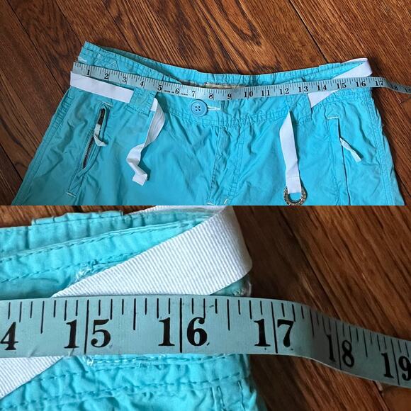 90s/Y2K Vintage Steve & Barry Turquoise Micro Shorts Size 8 Midrise Belted Boho - Picture 7 of 17